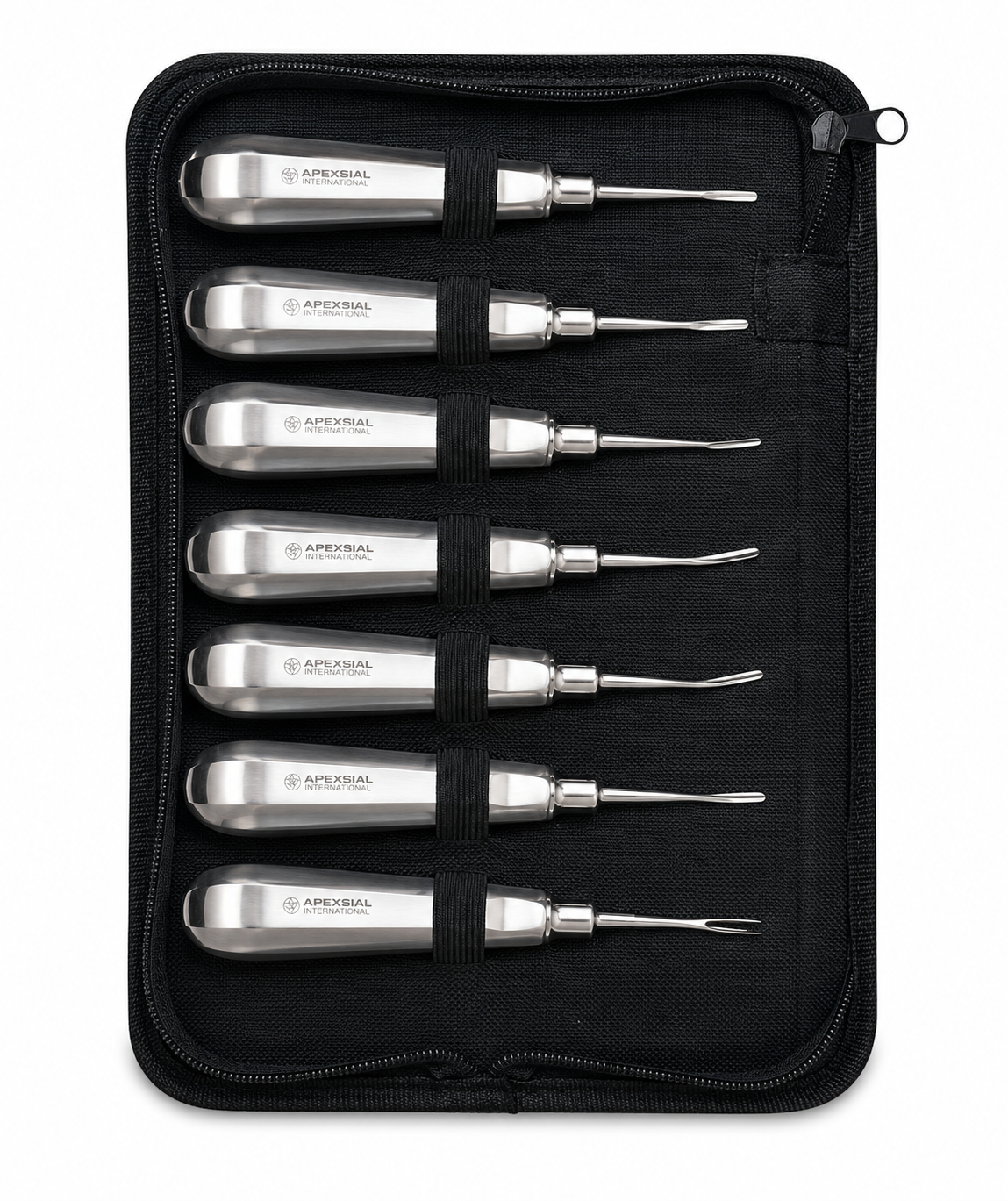 Curved Elevator Kit – 7 Pcs (Micro-Serrated Teething Tips)